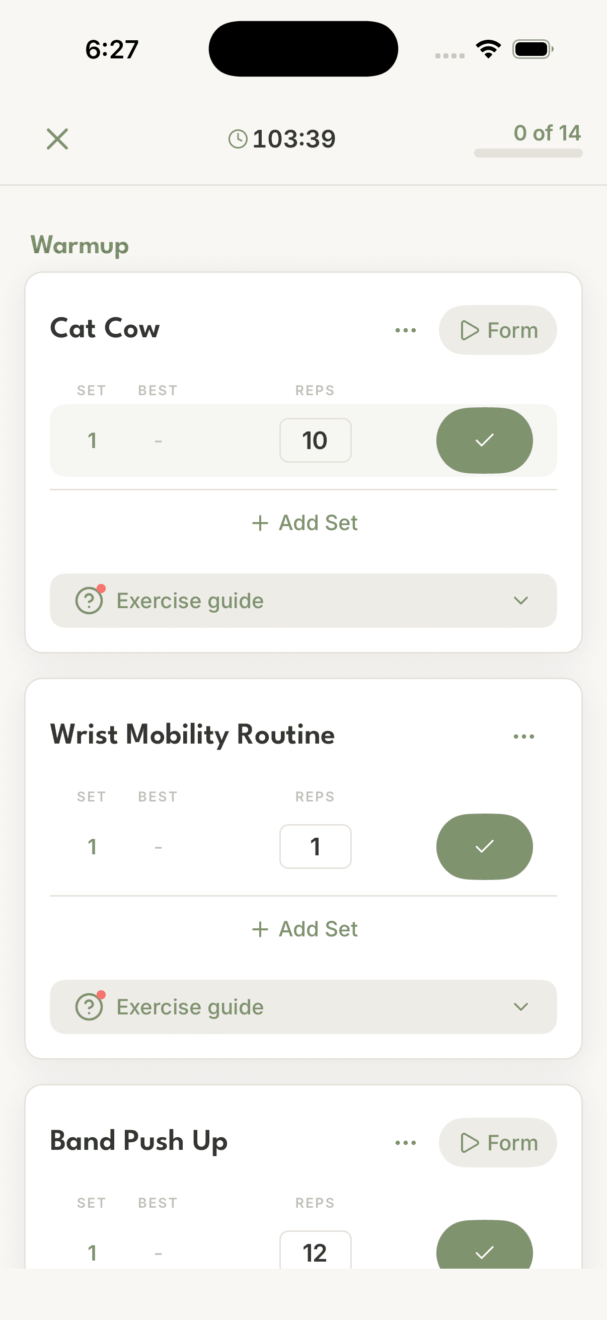 Personalized workout plan showing exercises tailored to your level
